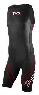 Мужской гидрокостюм TYR Torque Pro Swimskin черный с белым логотипом и красными полосами артикул SCSM6A 001