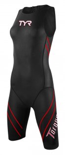 Женский гидрокостюм TYR Torque Pro Swimskin черный с красным, на груди белый логотип артикул SCSF6A 001