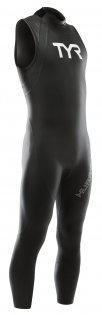 Мужской гидрокостюм TYR Wetsuit Hurricane Cat 1 Sleeveless черный без рукавов, на груди белый логотип артикул HCSNM6A 060