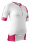 Женская стартовая футболка Compressport TR3 Aero Shirt W артикул TSTRIW-00 белая с розовым, молния до середины груди №1