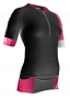 Женская стартовая футболка Compressport TR3 Aero Shirt W артикул TSTRIW-99 черная с розовым, молния до середины груди №1