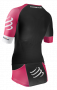 Женская стартовая футболка Compressport TR3 Aero Shirt W артикул TSTRIW-99 черная с розовым, на спине карманы №2