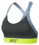 Бра Nike Pro Indy Logo Back Bra W серый с салатовой резинкой под грудью и голубыми бретелями №1
